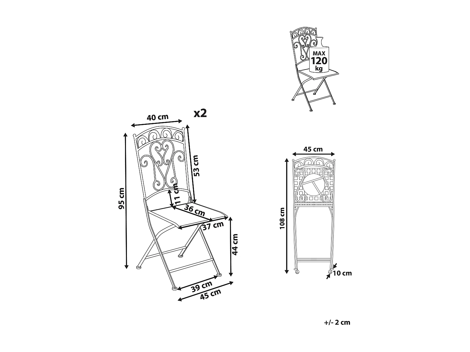 Lot de 2 chaises de jardin JUINA Pliant Métal Beige clair