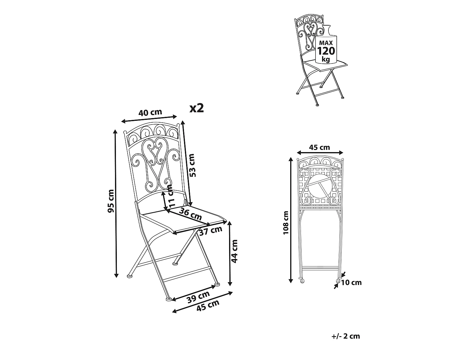 Lot de 2 chaises de jardin JUINA Pliant Métal Beige clair
