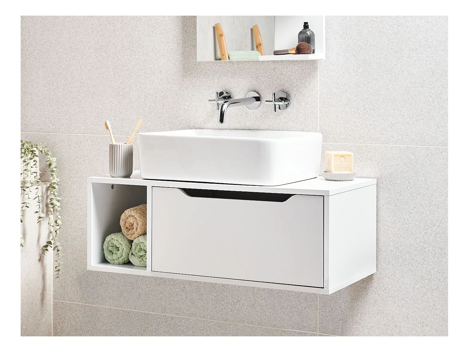 Meuble lavabo mural CASCAVEL 80 cm Blanc