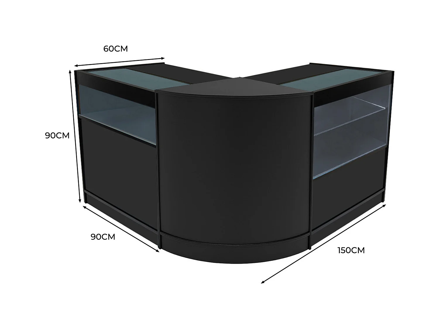 Conjunto de BalcÃµes Comerciais com Luz LED "ADONIS" CM60 + B900 + C900 â€“ cor Preto