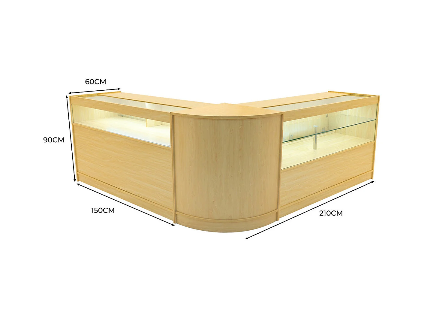 Comptoir de Ventes Verouillables Érable à LED Ensemble Adonis B1500, C1500, CM60