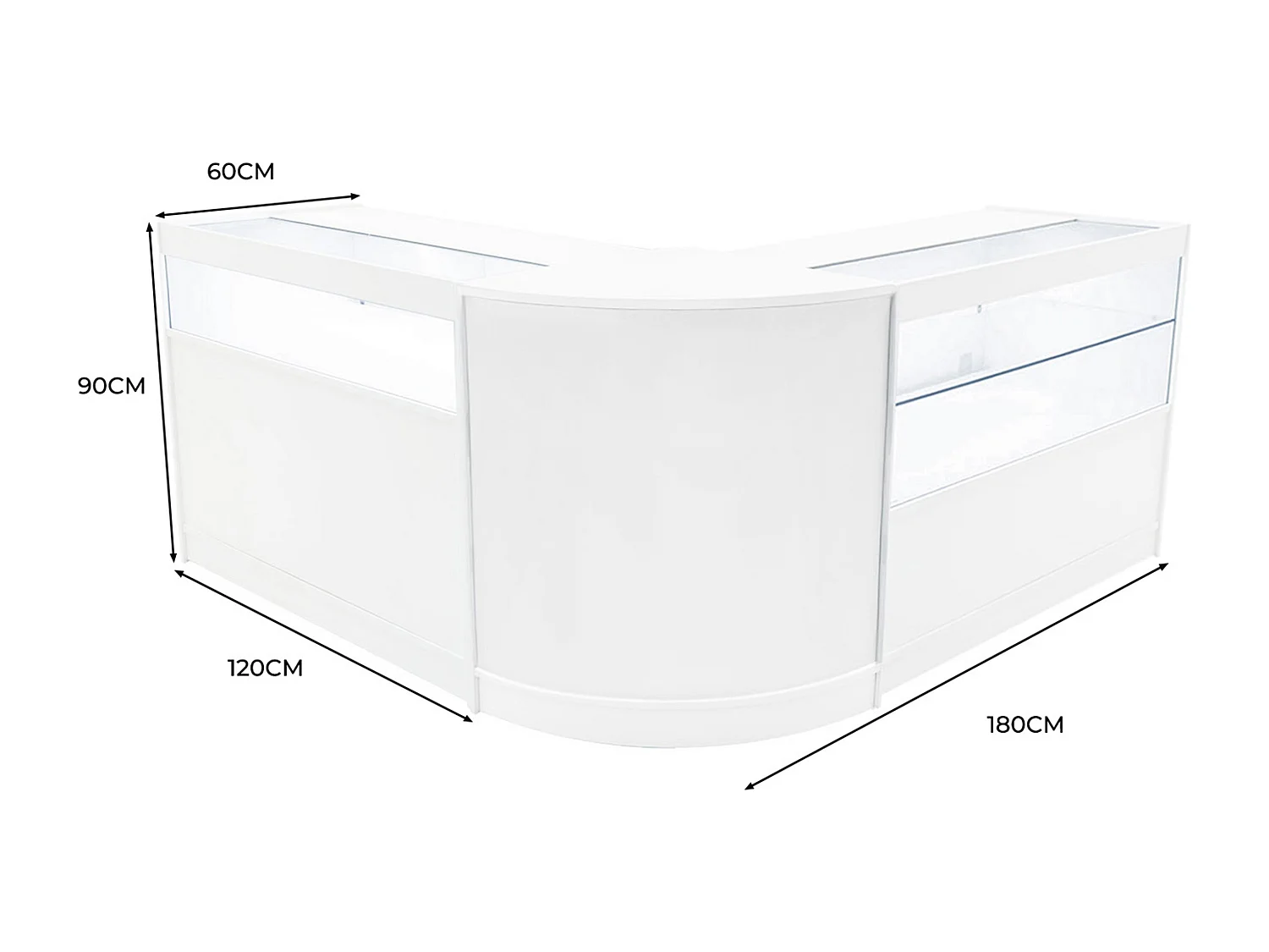 Comptoir de Ventes Verouillables Blanc à LED Ensemble Adonis B1200, C1200, CM60