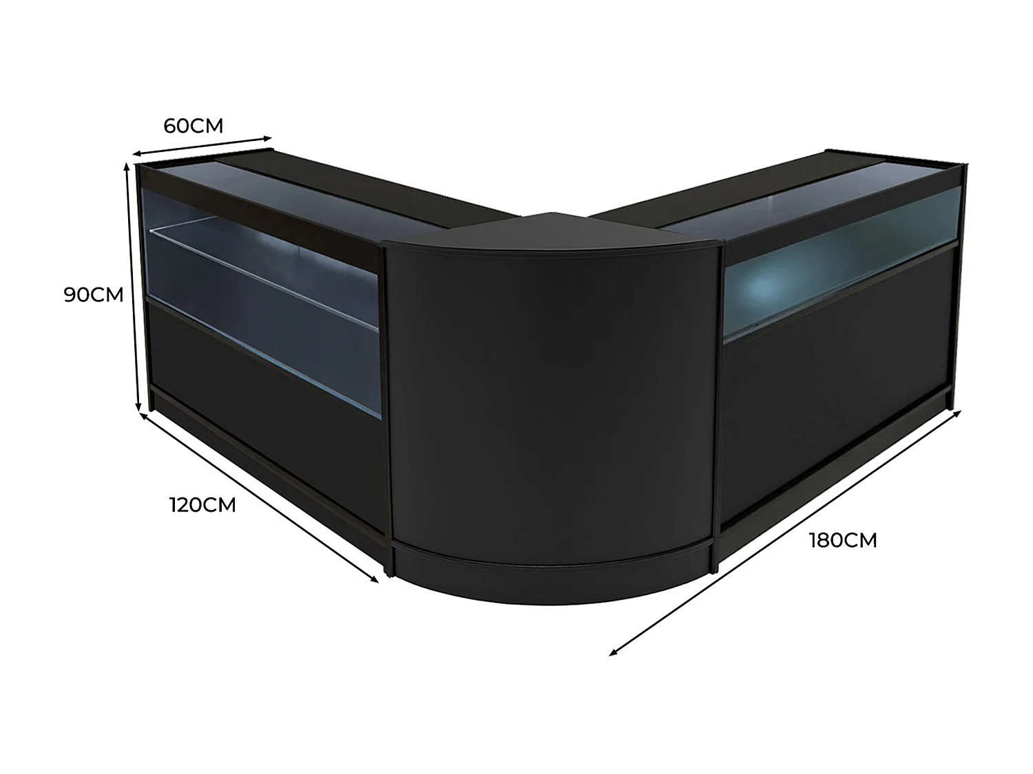 Comptoir de Ventes Verouillables Noir à LED Ensemble Adonis B1200, C1200, CM60