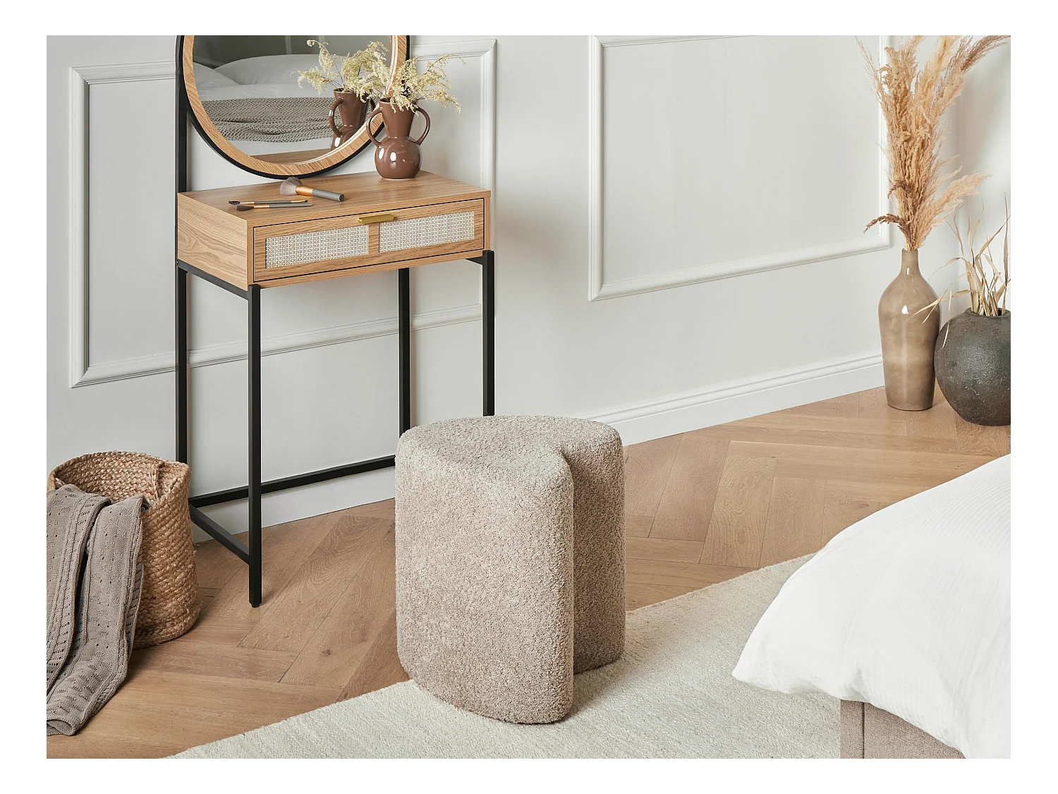 Pouf SCOTIA Tissu chenille Marron clair