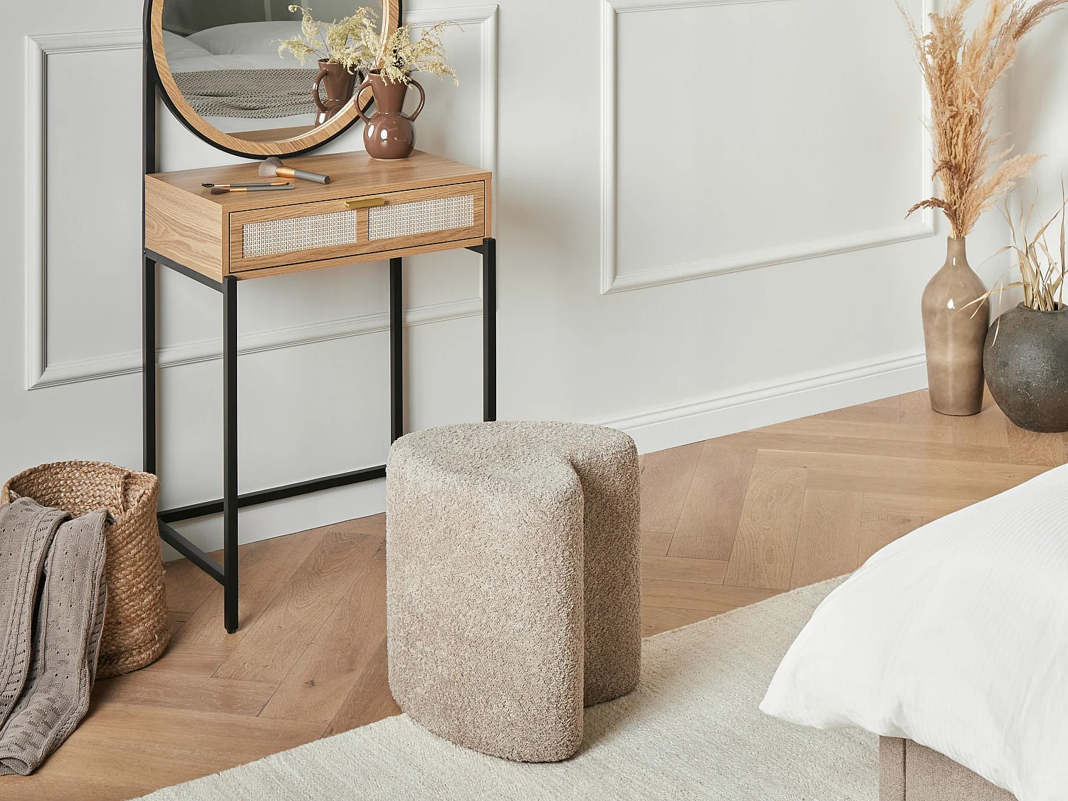 Pouf SCOTIA Tissu chenille Marron clair