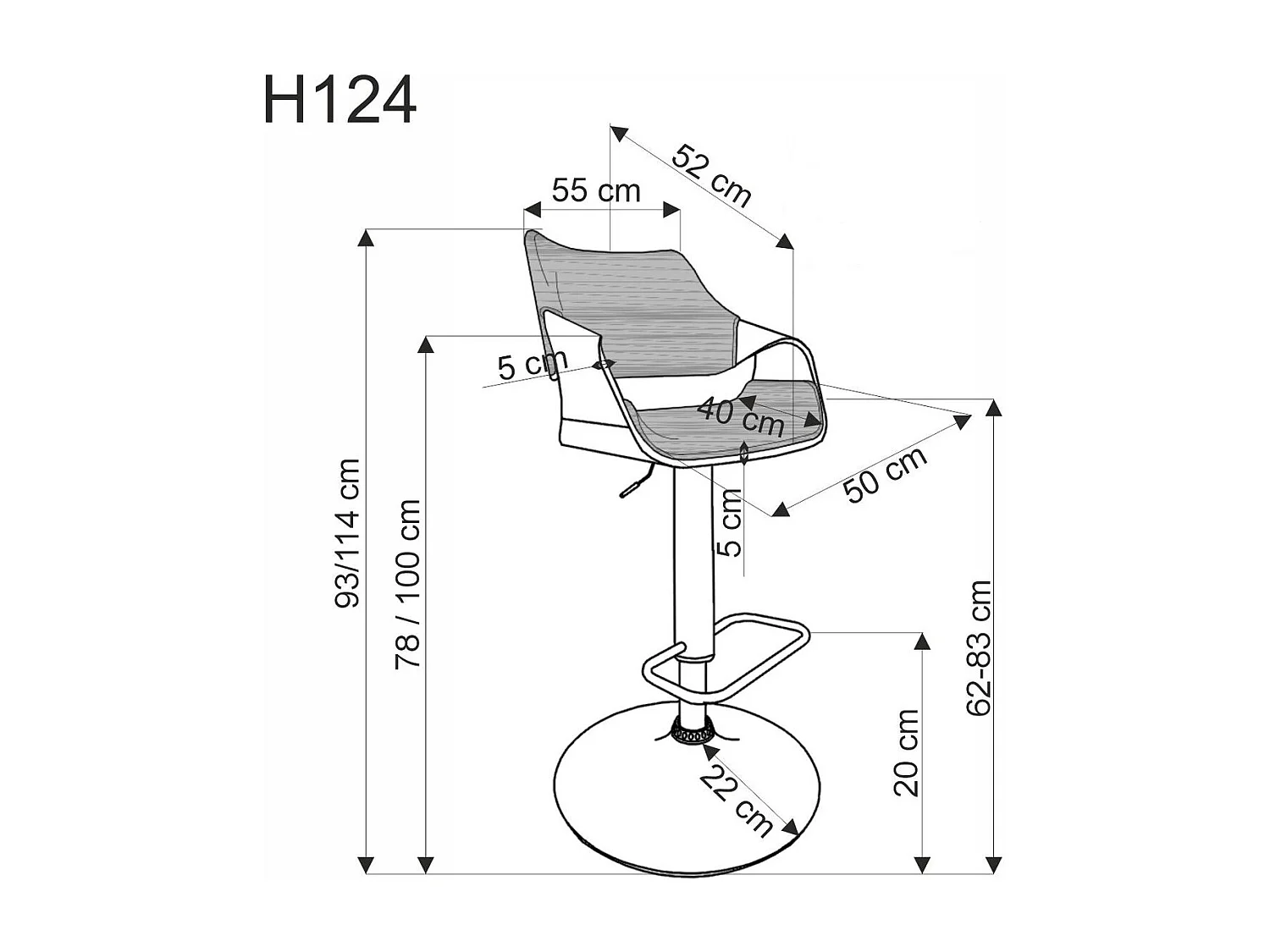 Tabouret de bar H124/revêtement tissu/plateau meuble/noir marron