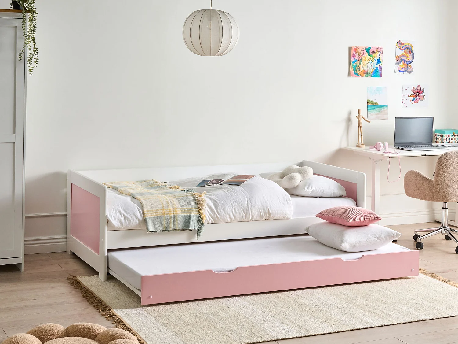 Lit gigogne Bois de pin GRAVELINES 90 x 200 cm Rose