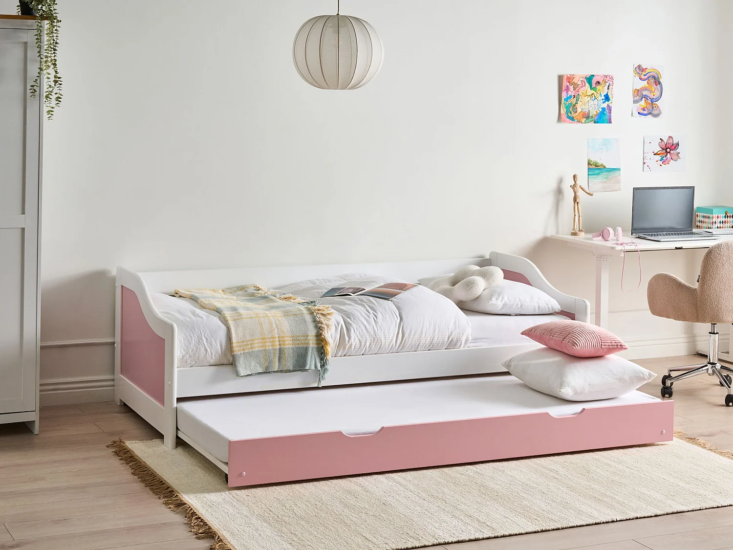 Lit gigogne Bois de pin LUNERAY 90 x 200 cm Rose