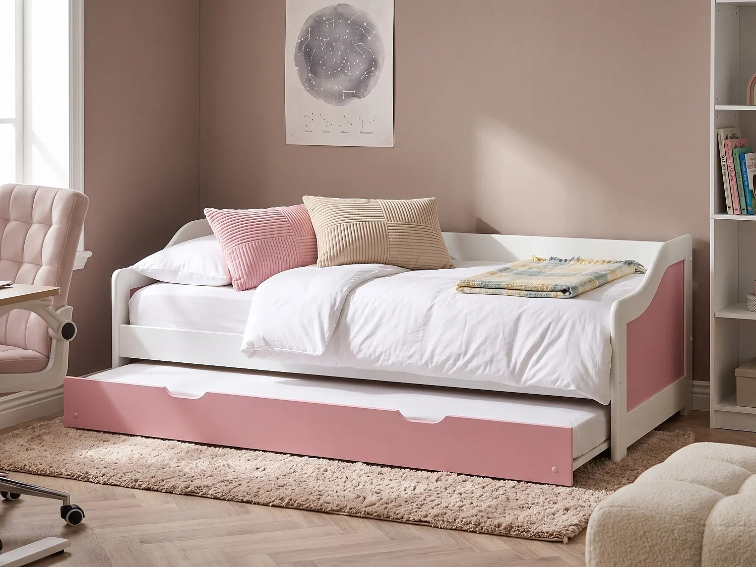 Lit gigogne Bois de pin LUNERAY 90 x 200 cm Rose