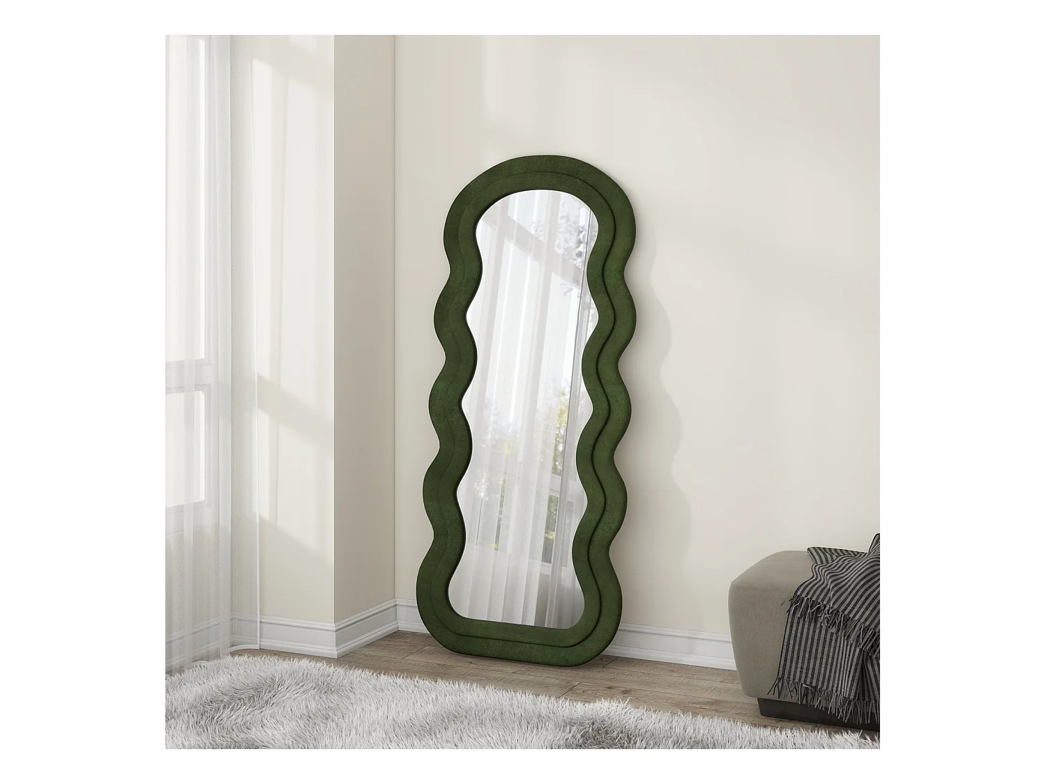Miroir Confetto/Housse en velours/MDF/Verre miroir/Vert