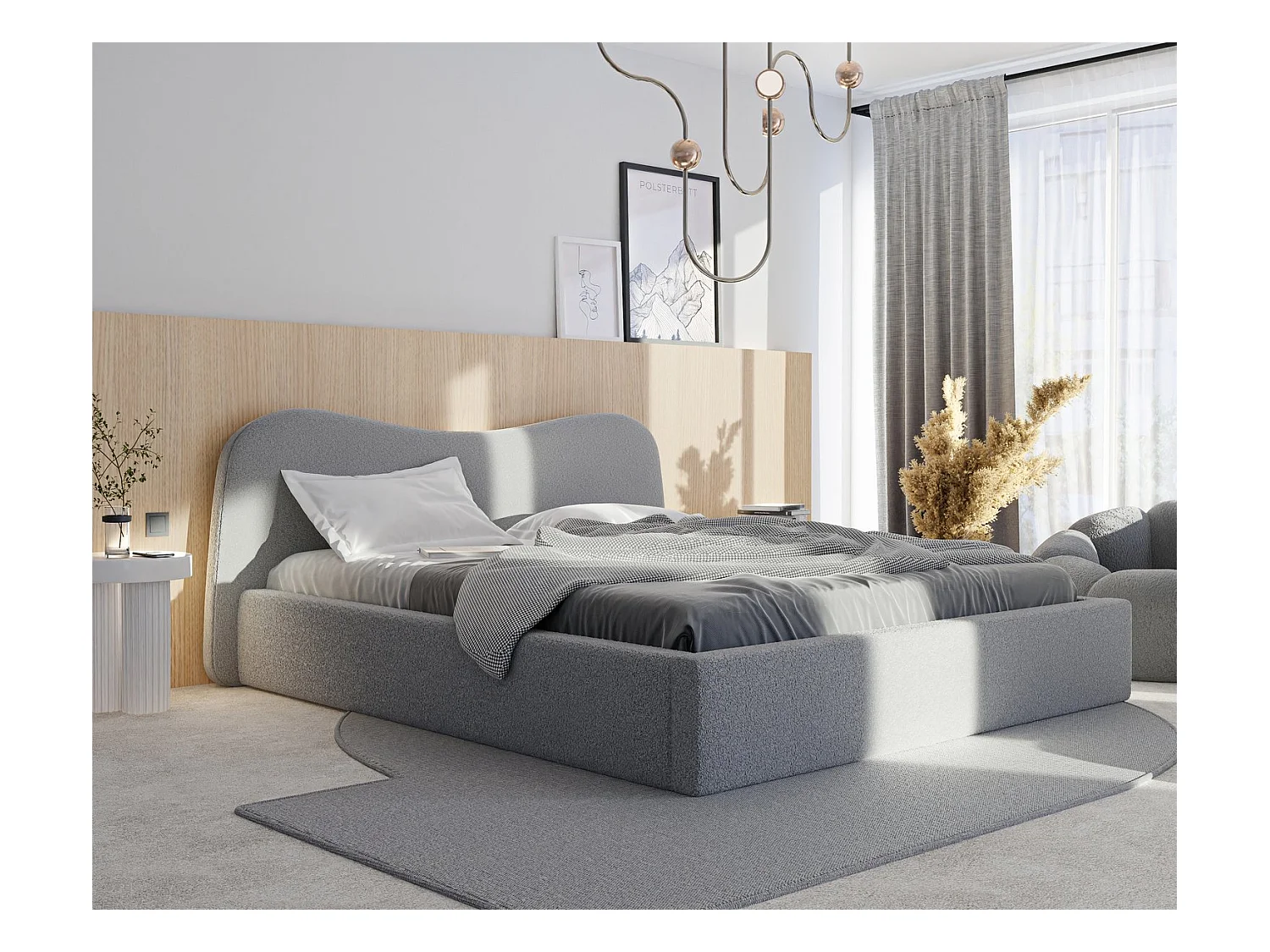 Lit tapissé COZY avec coffre de rangement pour la literie | 180x200 Gris