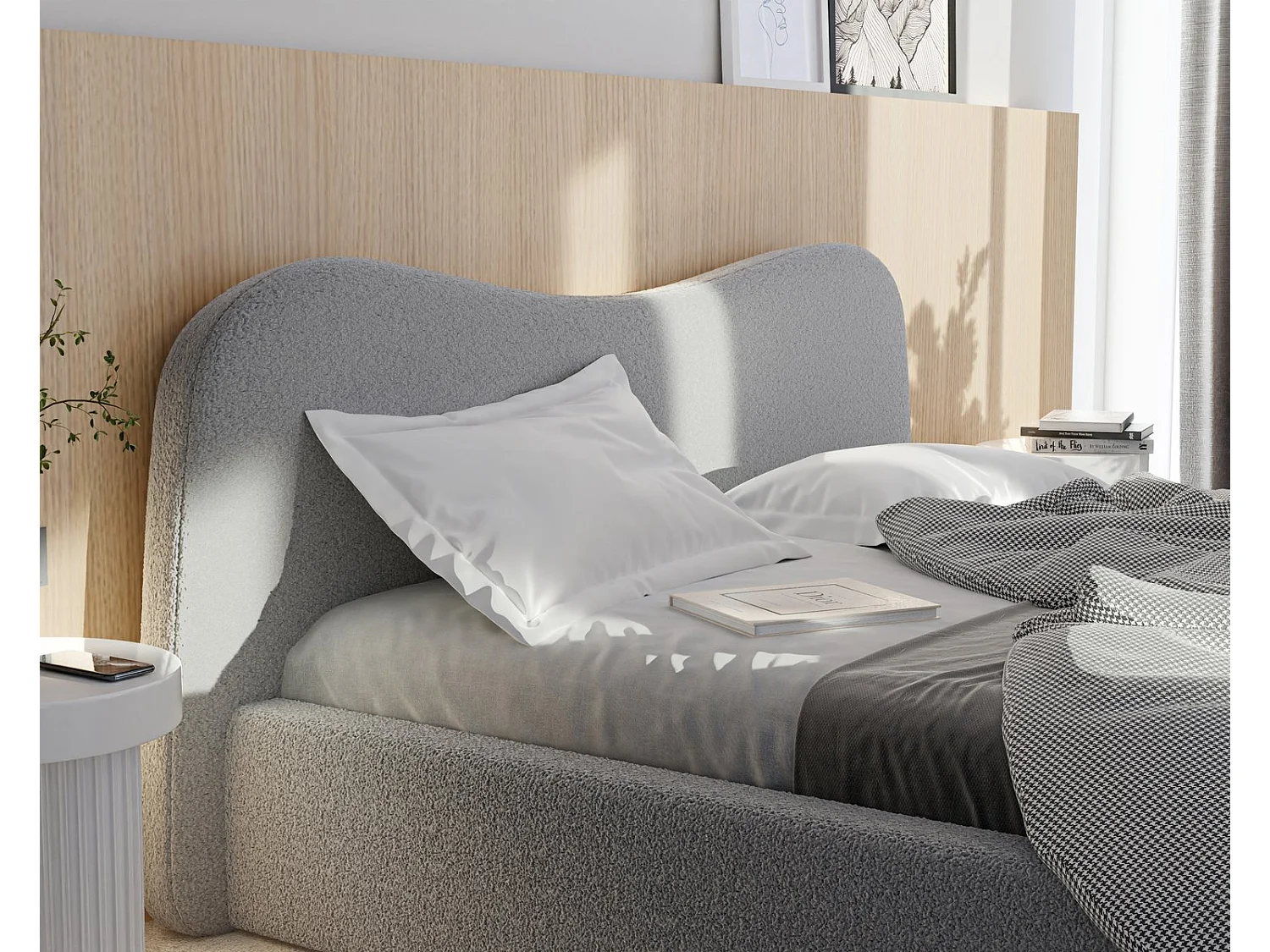 Lit tapissé COZY avec coffre de rangement pour la literie | 180x200 Gris