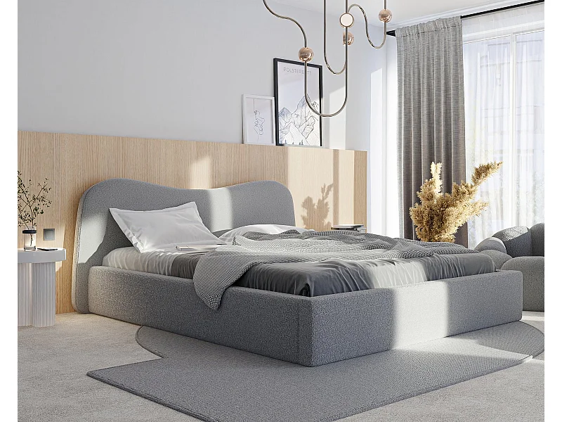 Lit tapissé COZY avec coffre de rangement pour la literie | 180x200 Gris