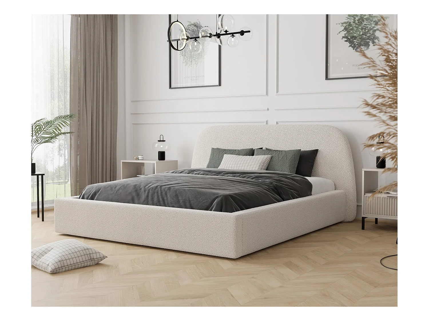 Lit tapissé CLOUD avec coffre de rangement pour la literie | 160x200 Crème