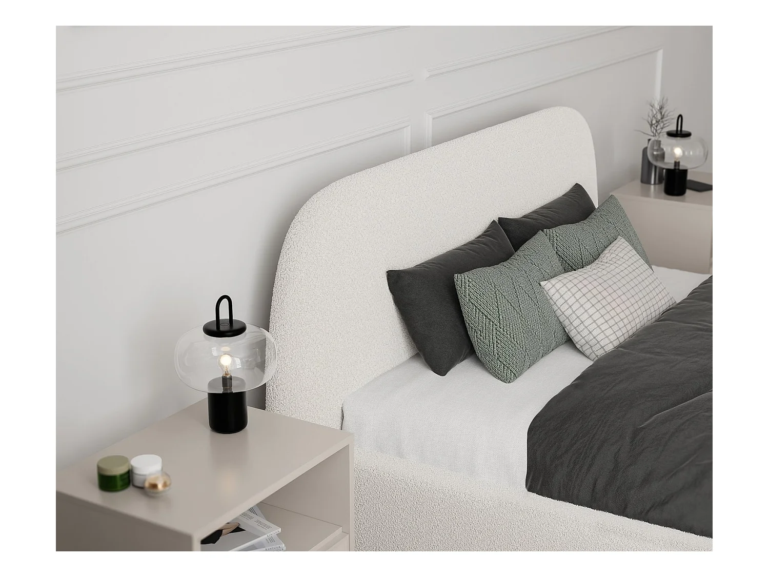 Lit tapissé CLOUD avec coffre de rangement pour la literie | 160x200 Crème