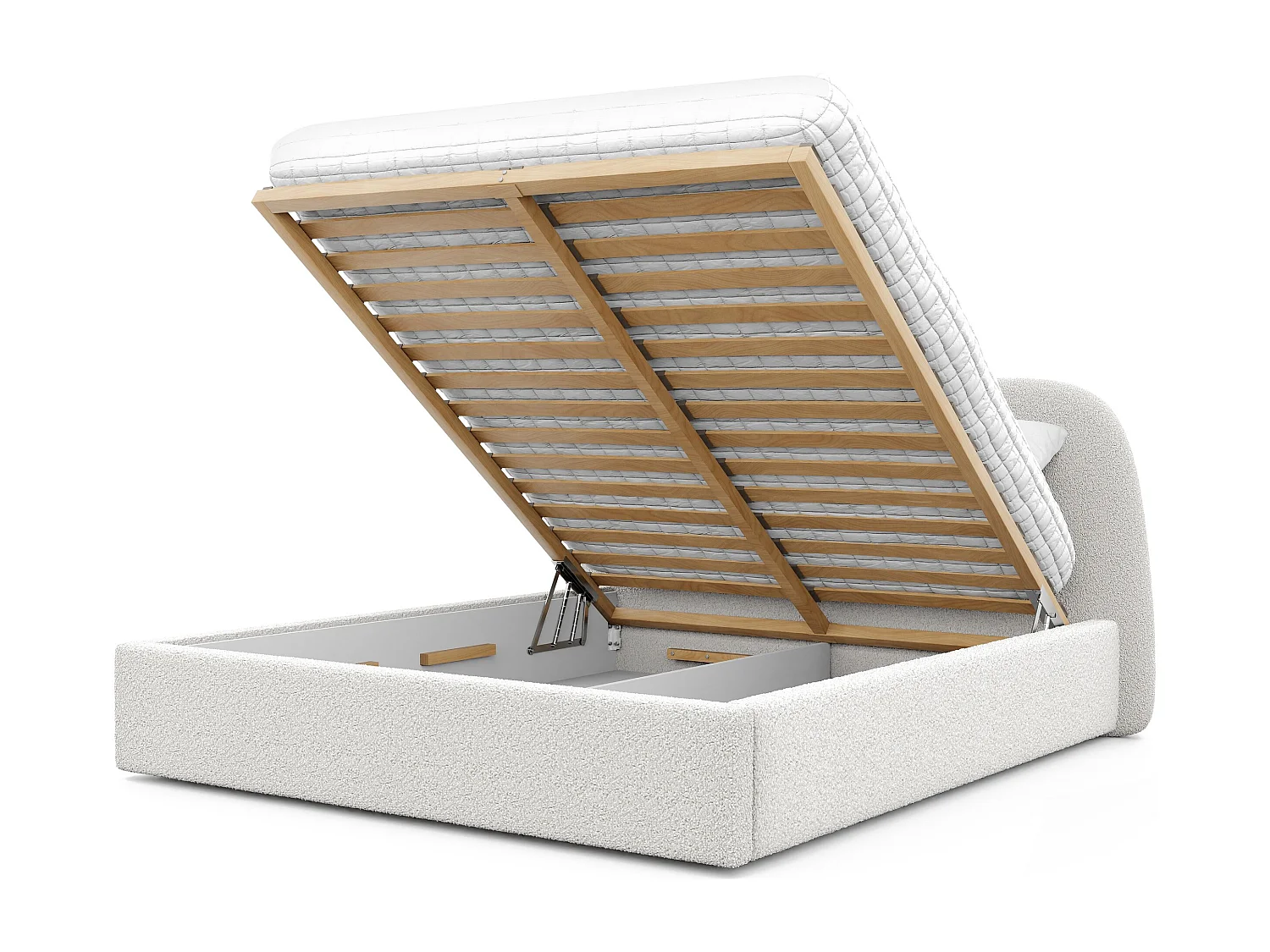 Lit tapissé CLOUD avec coffre de rangement pour la literie | 160x200 Crème