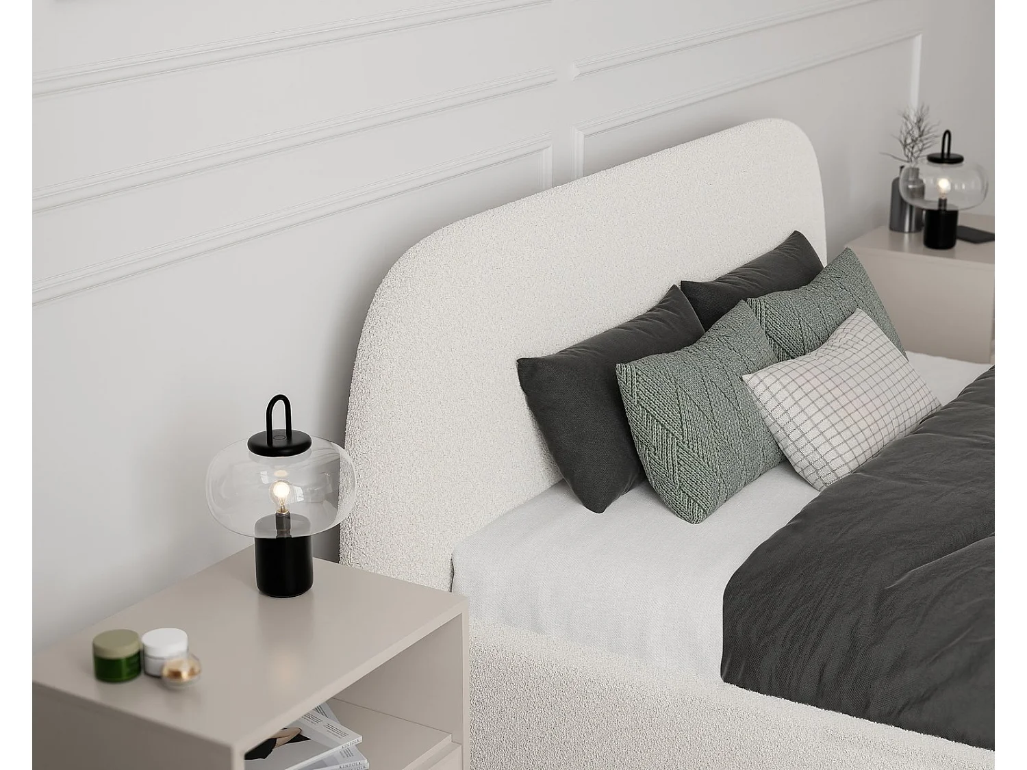 Lit tapissé CLOUD avec coffre de rangement pour la literie | 160x200 Crème