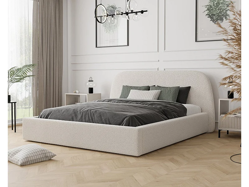 Lit tapissé CLOUD avec coffre de rangement pour la literie | 160x200 Crème