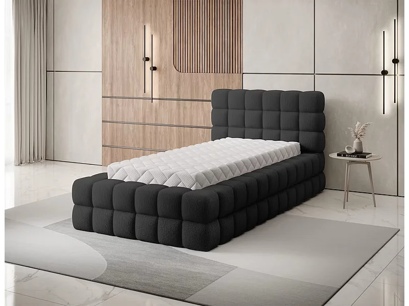 Letto Dario XS (90x200)/rivestimento in tessuto/contenitore letto/Bouclé/Nero