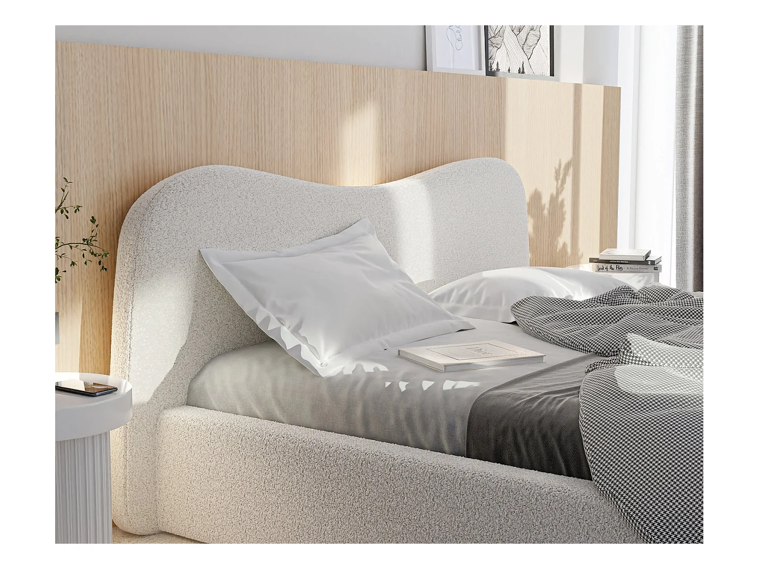 Lit tapissé COZY avec coffre de rangement pour la literie | 160x200 Crème