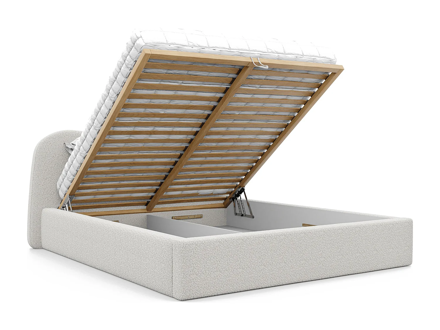 Lit tapissé COZY avec coffre de rangement pour la literie | 160x200 Crème