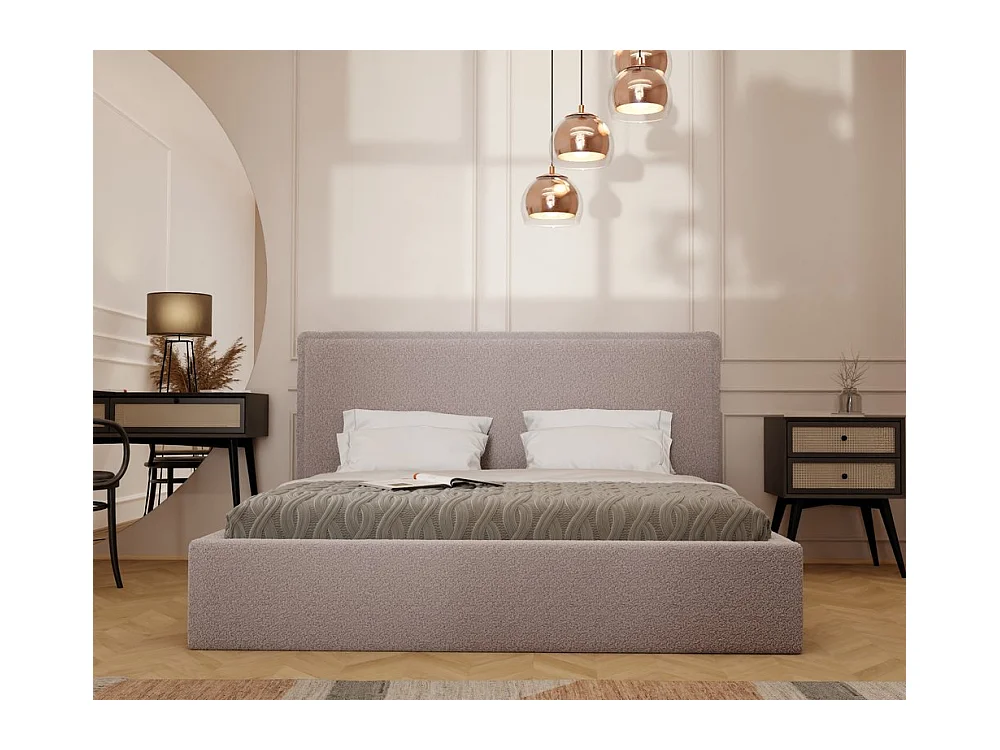 Lit tapissé COFY avec coffre de rangement pour la literie | 160x200 Rose poudré