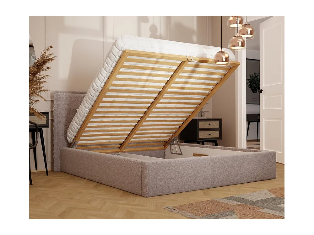 Lit tapissé COFY avec coffre de rangement pour la literie | 160x200 Rose poudré