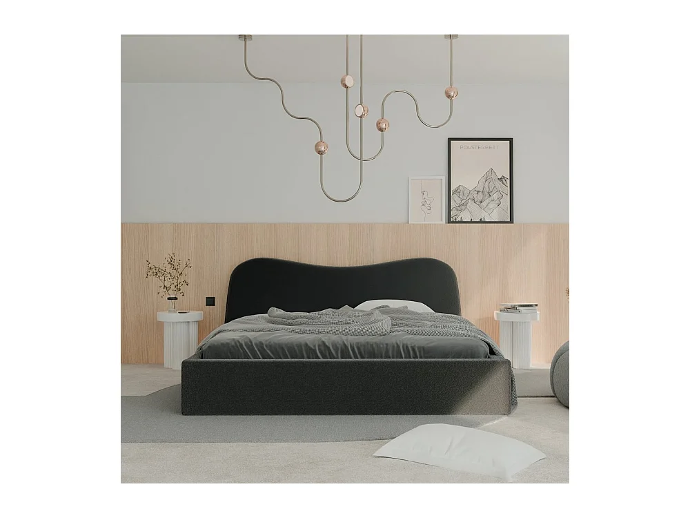 Lit tapissé COZY avec coffre de rangement pour la literie | 140x200 Gris anthracite