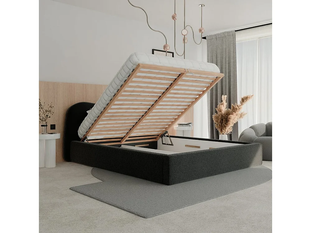 Lit tapissé COZY avec coffre de rangement pour la literie | 140x200 Gris anthracite