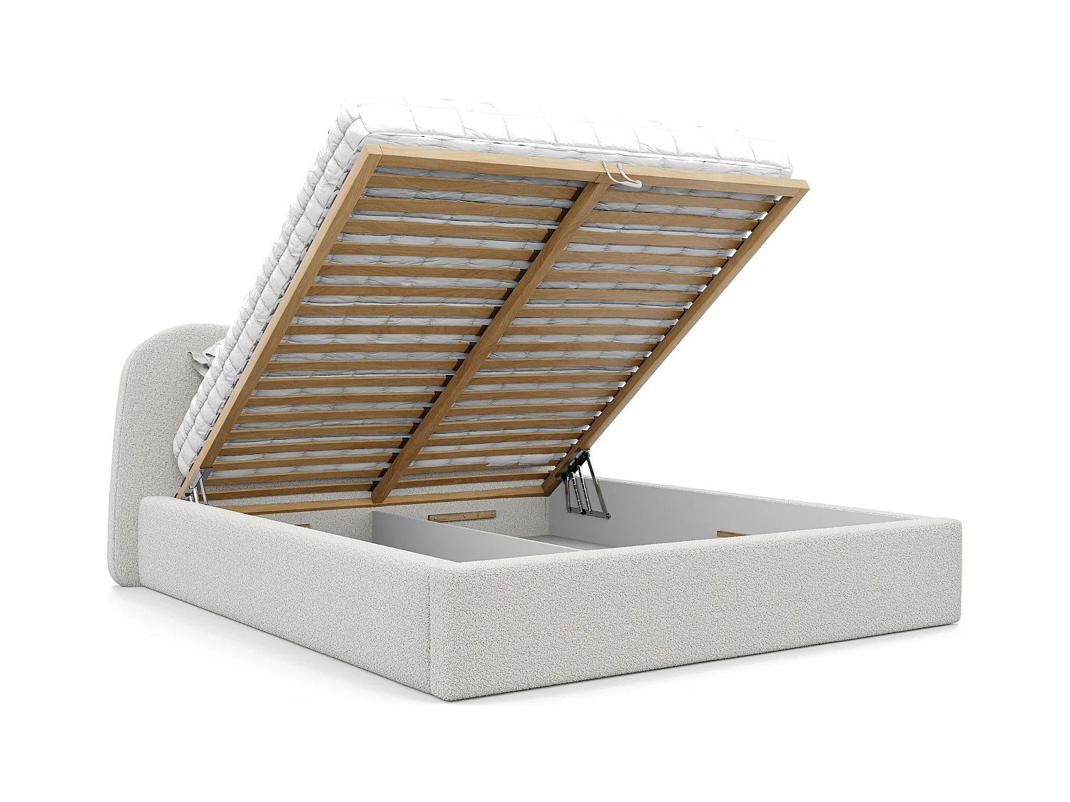 Lit tapissé COZY avec coffre de rangement pour la literie | 140x200 Crème