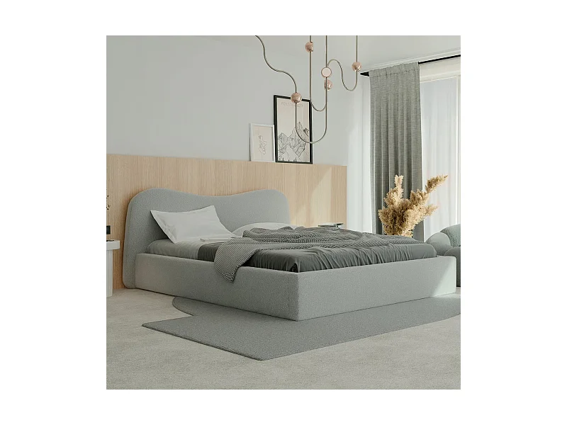 Lit tapissé COZY avec coffre de rangement pour la literie | 180x200 Gris