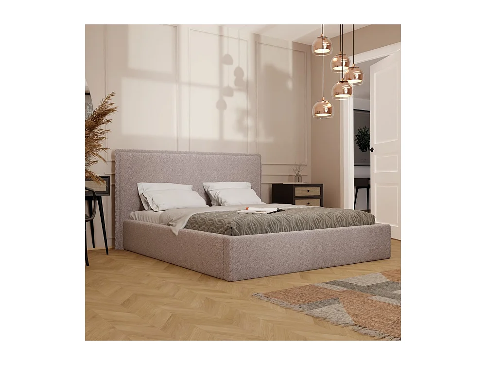 Lit tapissé COFY avec coffre de rangement pour la literie | 180x200 Rose poudré