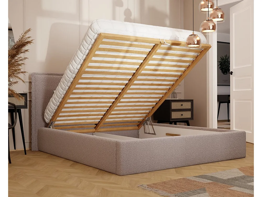 Lit tapissé COFY avec coffre de rangement pour la literie | 180x200 Rose poudré