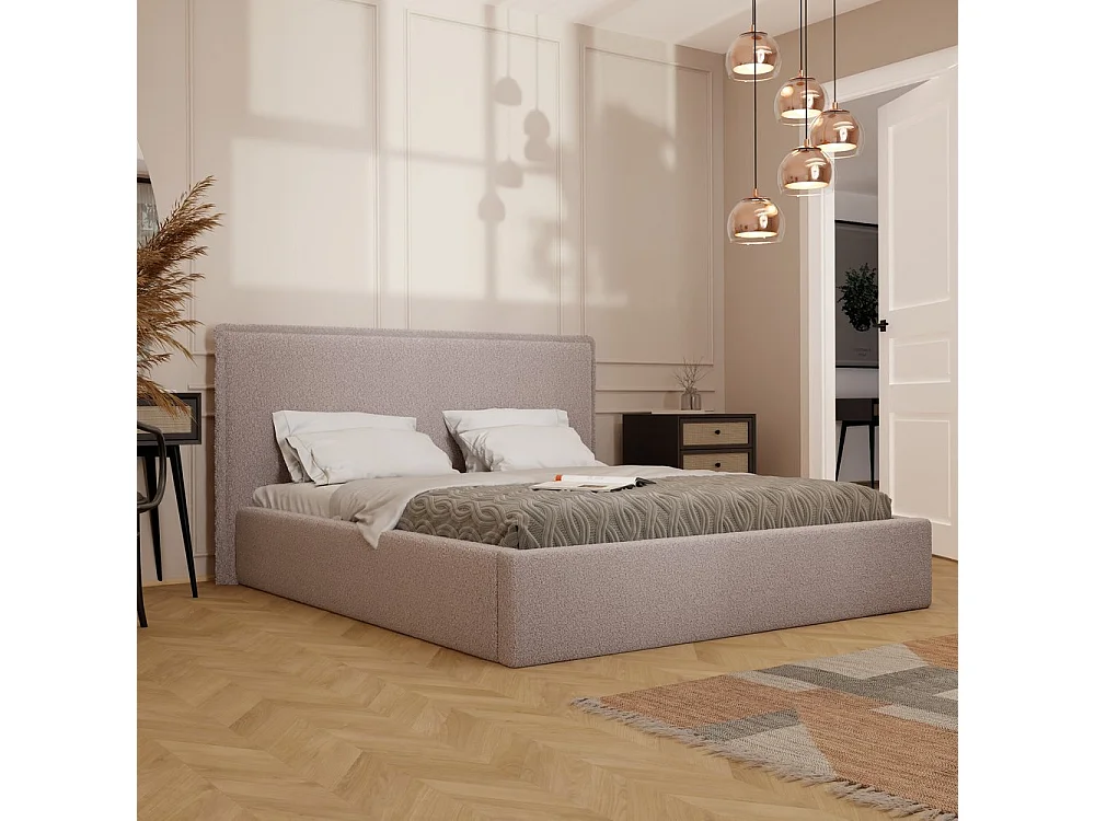 Lit tapissé COFY avec coffre de rangement pour la literie | 180x200 Rose poudré