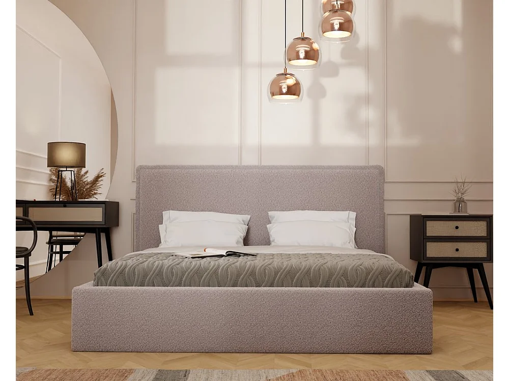 Lit tapissé COFY avec coffre de rangement pour la literie | 180x200 Rose poudré