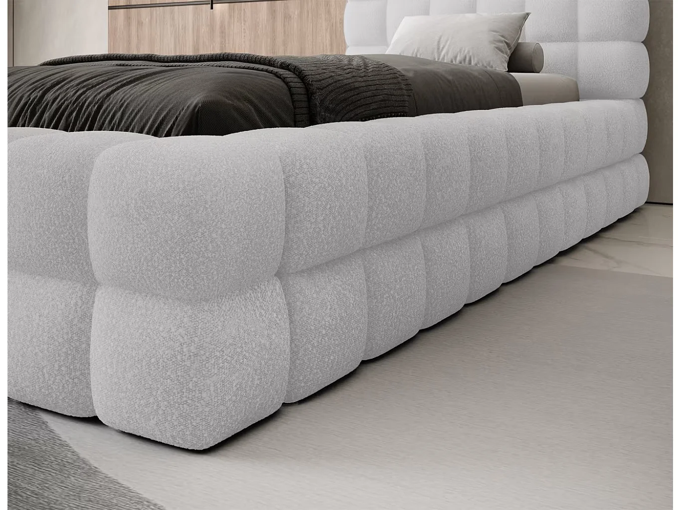 Bett Dario XS (90x200)/Stoffbezug/Bettkasten/Bouclé/Grau