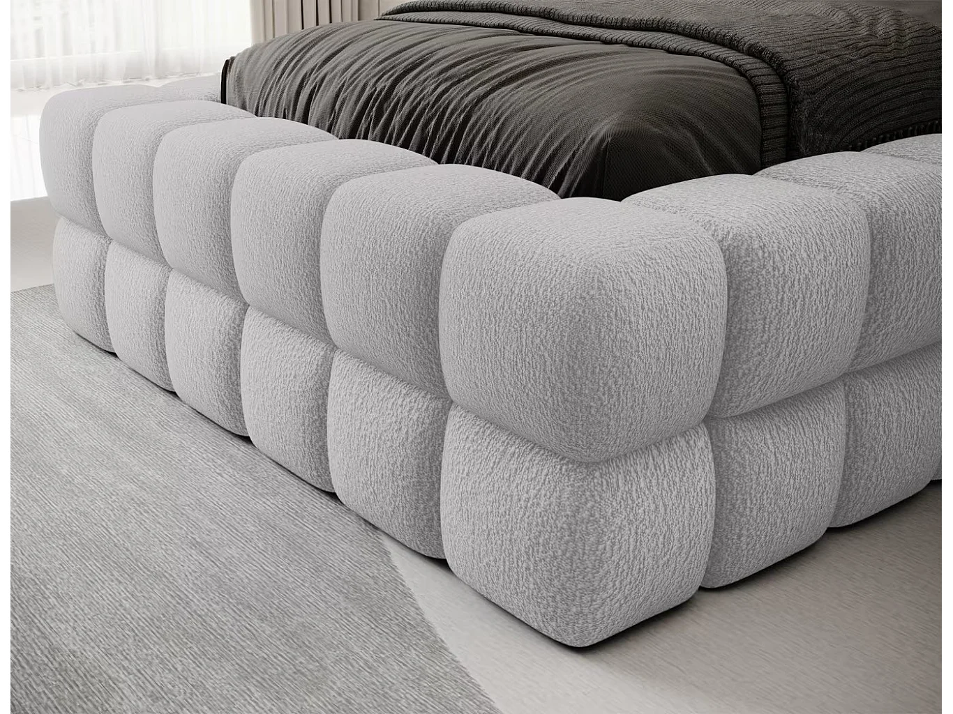 Bett Dario XS (90x200)/Stoffbezug/Bettkasten/Bouclé/Grau