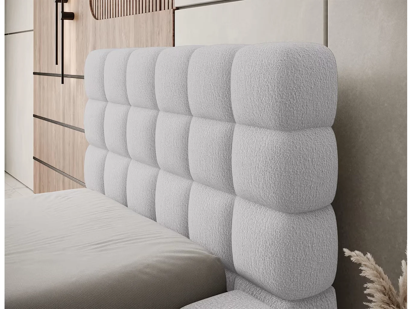 Bett Dario XS (90x200)/Stoffbezug/Bettkasten/Bouclé/Grau