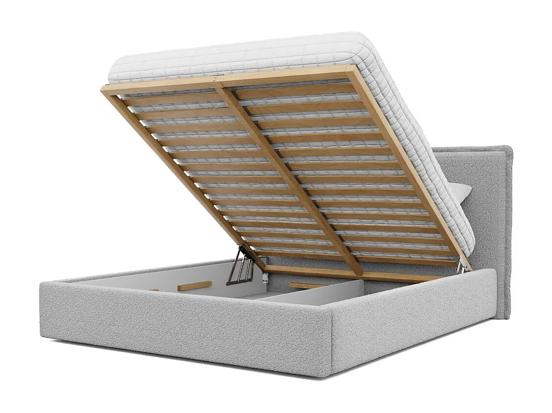 Lit tapissé COFY avec coffre de rangement pour la literie | 180x200 Gris