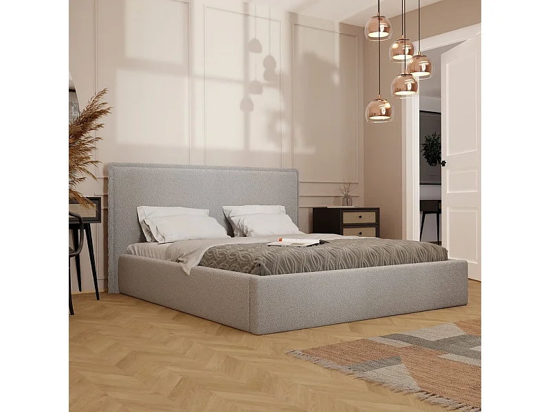 Lit tapissé COFY avec coffre de rangement pour la literie | 140x200 Gris