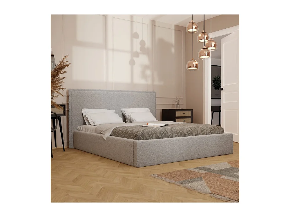 Lit tapissé COFY avec coffre de rangement pour la literie | 140x200 Gris