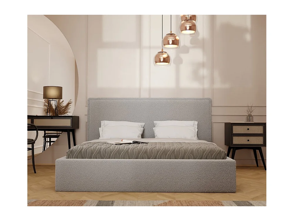 Lit tapissé COFY avec coffre de rangement pour la literie | 140x200 Gris