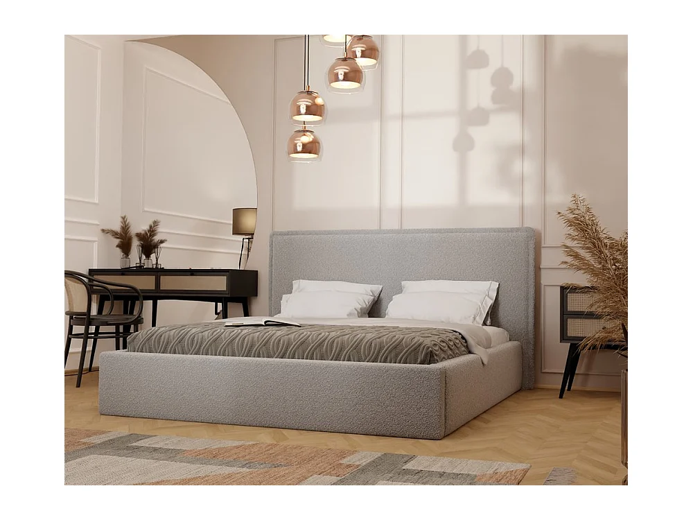 Lit tapissé COFY avec coffre de rangement pour la literie | 140x200 Gris