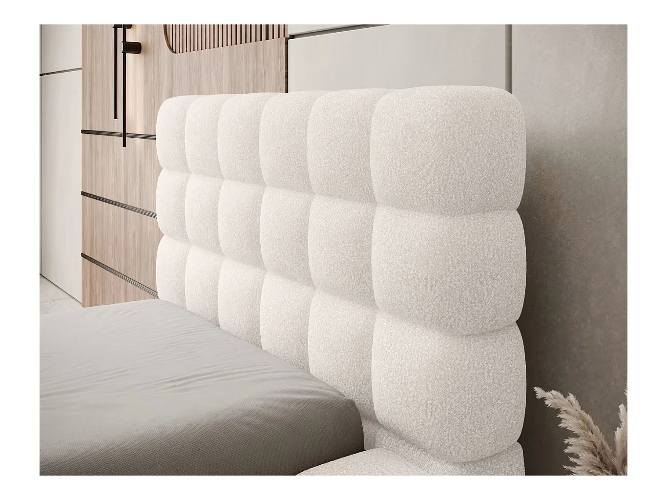 Bett Dario XS (90x200)/Stoffbezug/Bettkasten/Stoffbezug-Bouclé/Weiss