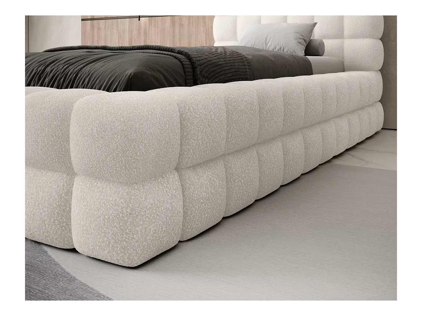 Bett Dario XS (90x200)/Stoffbezug/Bettkasten/Stoffbezug-Bouclé/Weiss