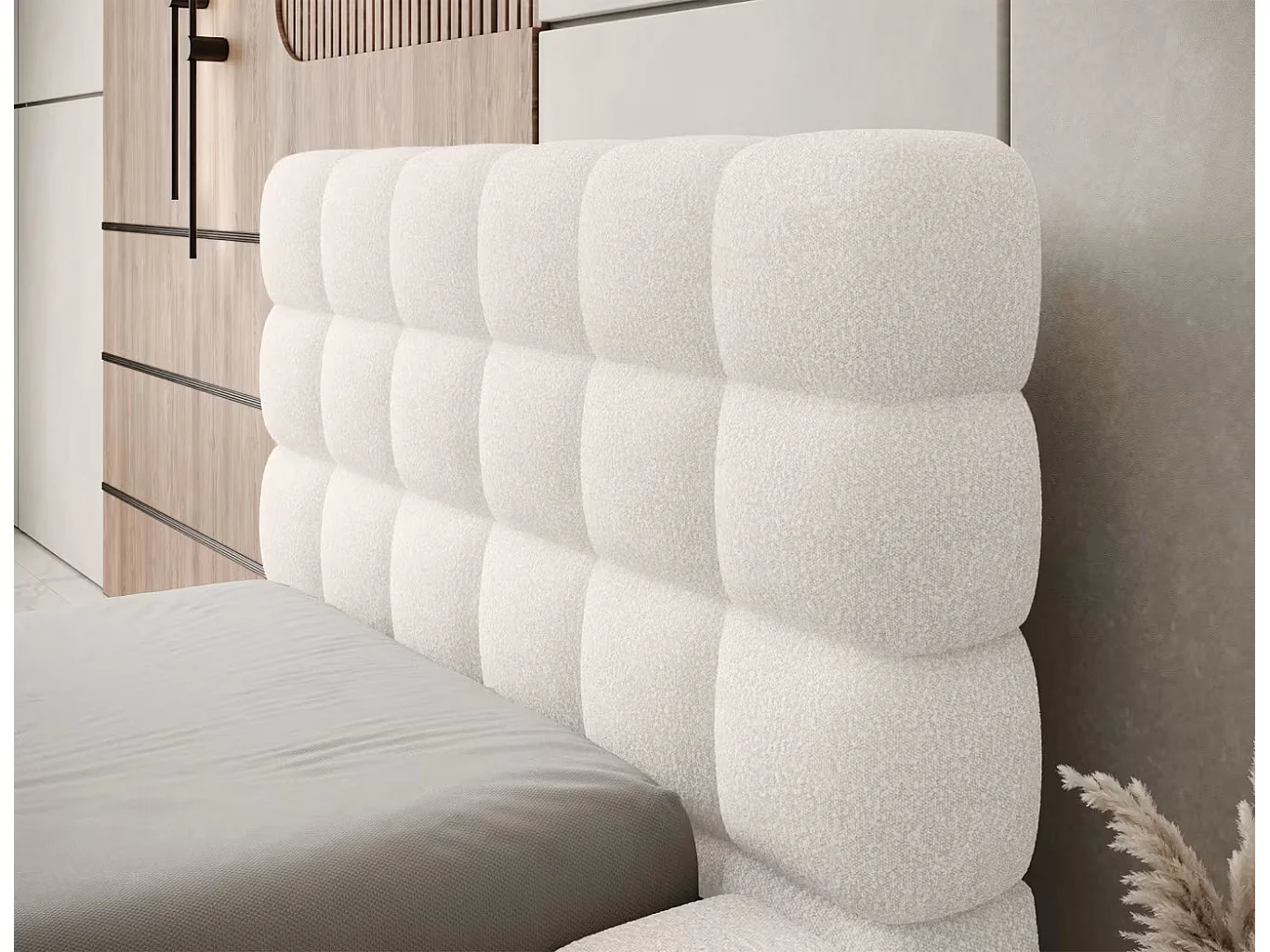 Bett Dario XS (90x200)/Stoffbezug/Bettkasten/Stoffbezug-Bouclé/Weiss