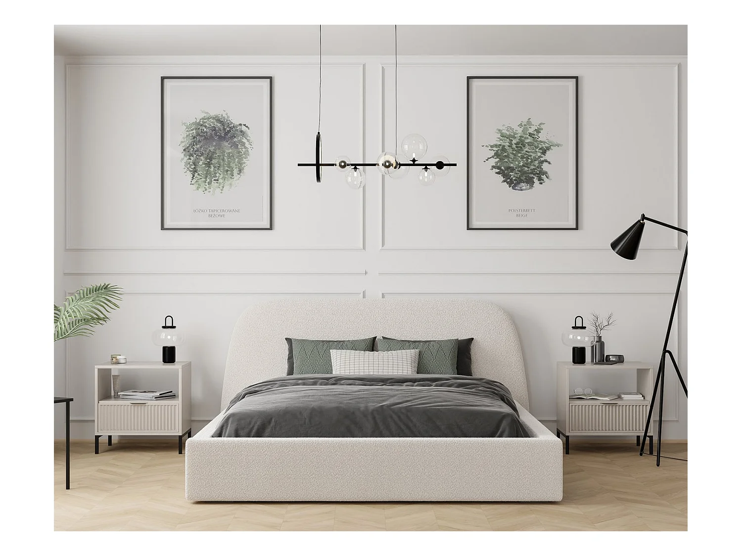 Lit tapissé CLOUD avec coffre de rangement pour la literie | 180x200 Crème