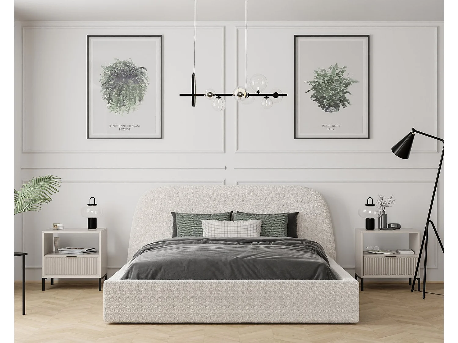 Lit tapissé CLOUD avec coffre de rangement pour la literie | 180x200 Crème