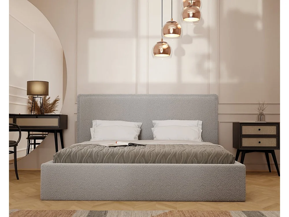 Lit tapissé COFY avec coffre de rangement pour la literie | 160x200 Gris