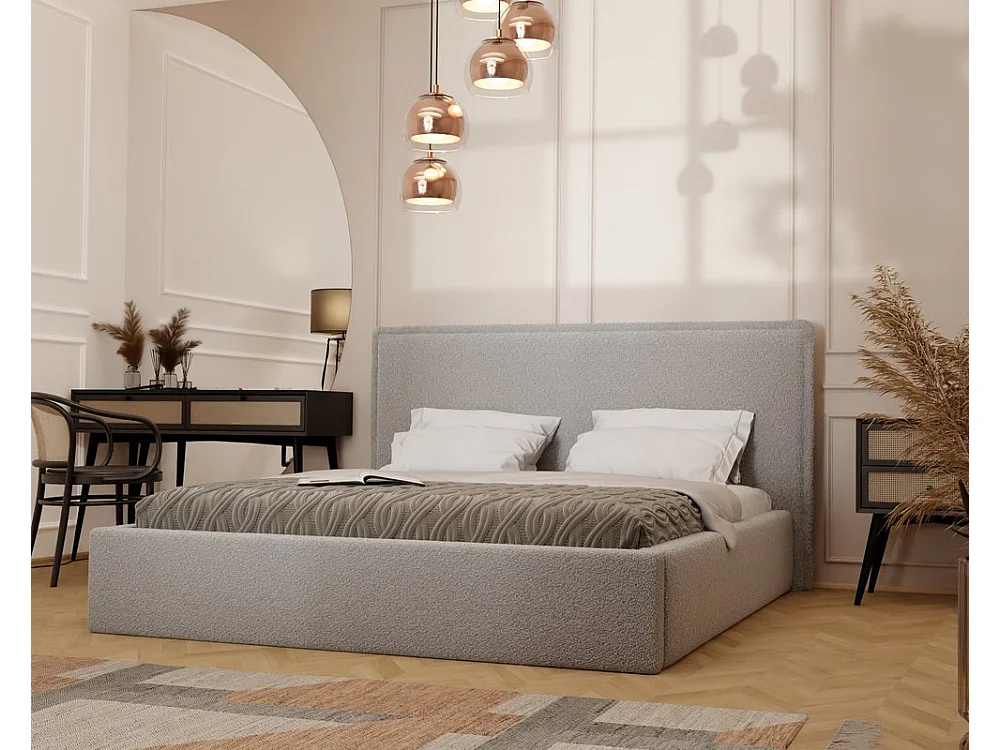 Lit tapissé COFY avec coffre de rangement pour la literie | 160x200 Gris